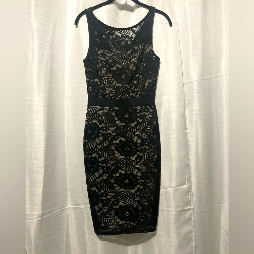 Rhapsodielle Black Lace Sleeveless Dress - Nude Lining - Size S Cocktail Party